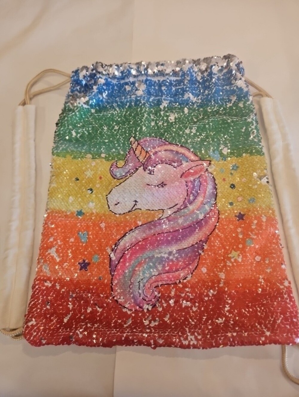 Kids Sequin Unicorn Drawstring Backpack - Rainbow